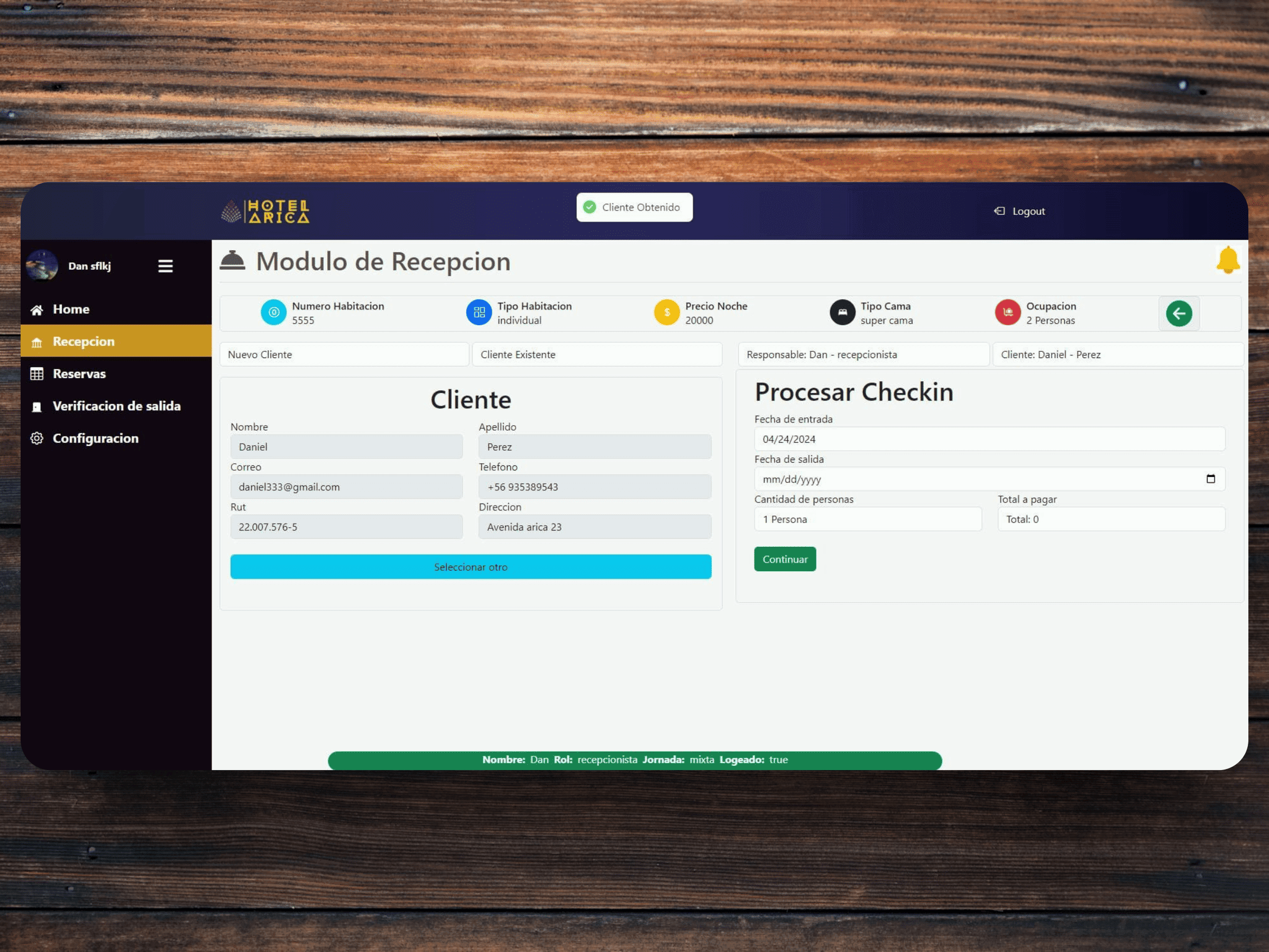 Proceso de CheckIn de clientes