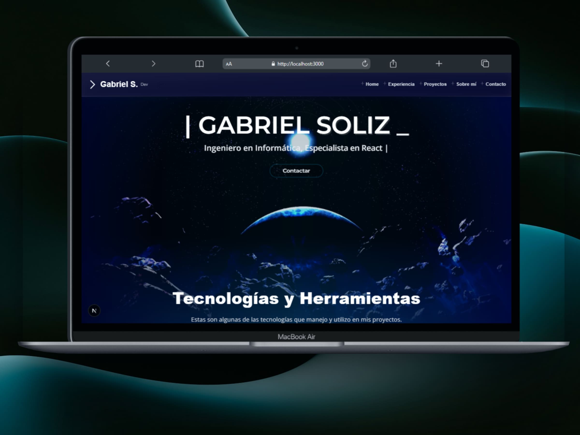 Vista de inicio del portafolio