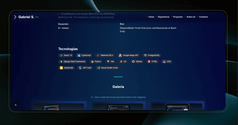 Vista de Tecnologías del portafolio