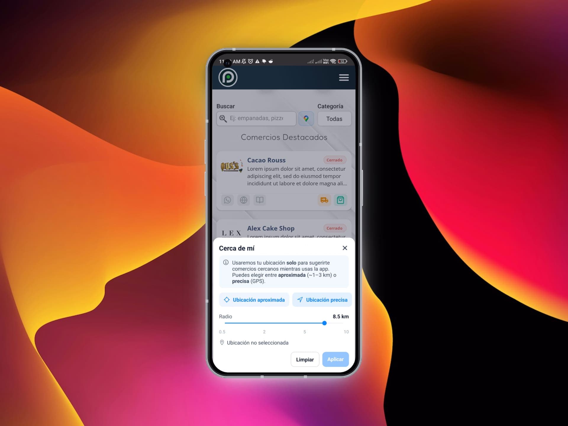 Buscar comercio por Ubicación