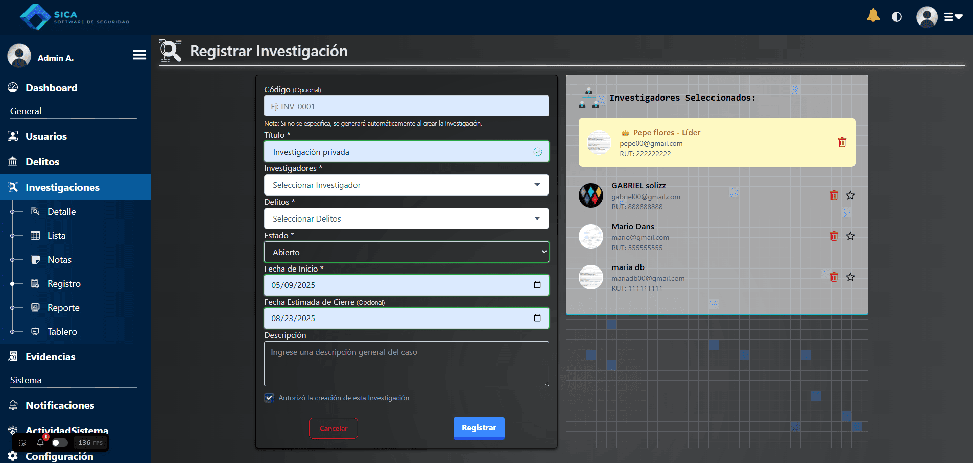 Investigation Registration