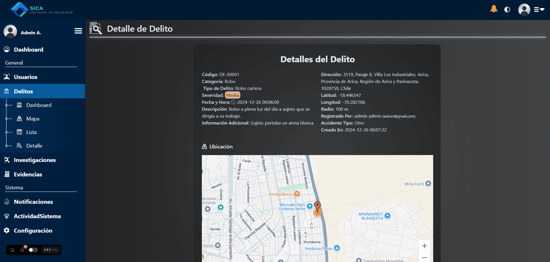 Google Maps - Detalle de Delito